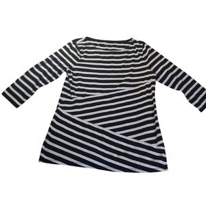 Talbots Stripe Tunic Top S Boatneck 3/4 Sleeve Black White Cotton Stretch Mod